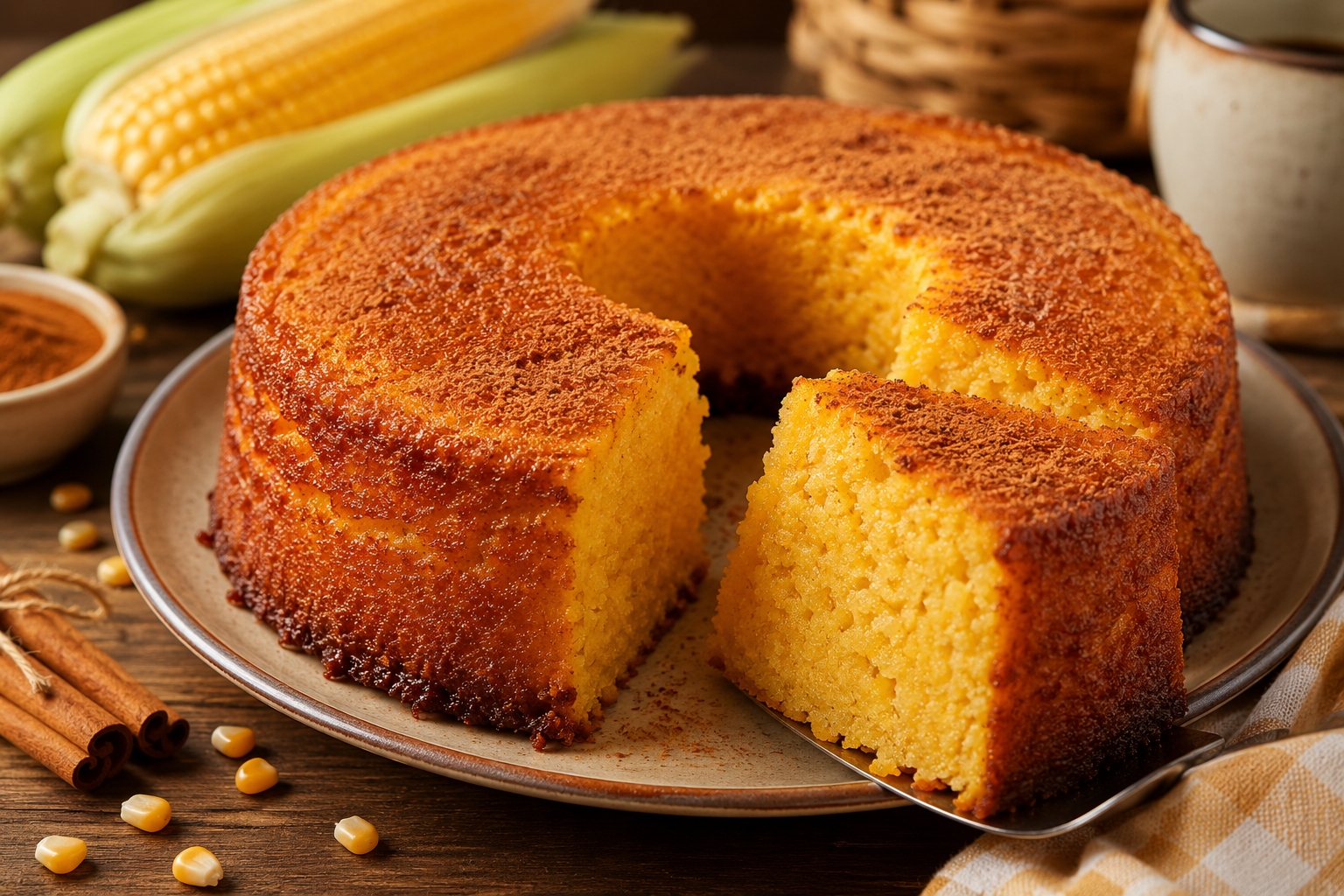 Pastel cremoso de maíz y canela sin harina de trigo: receta fácil y rendidora.