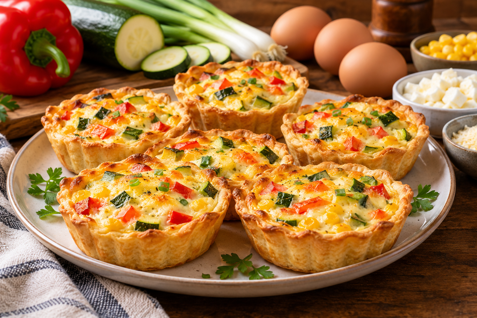 Canastitas caseras de huevo, queso y verduras.