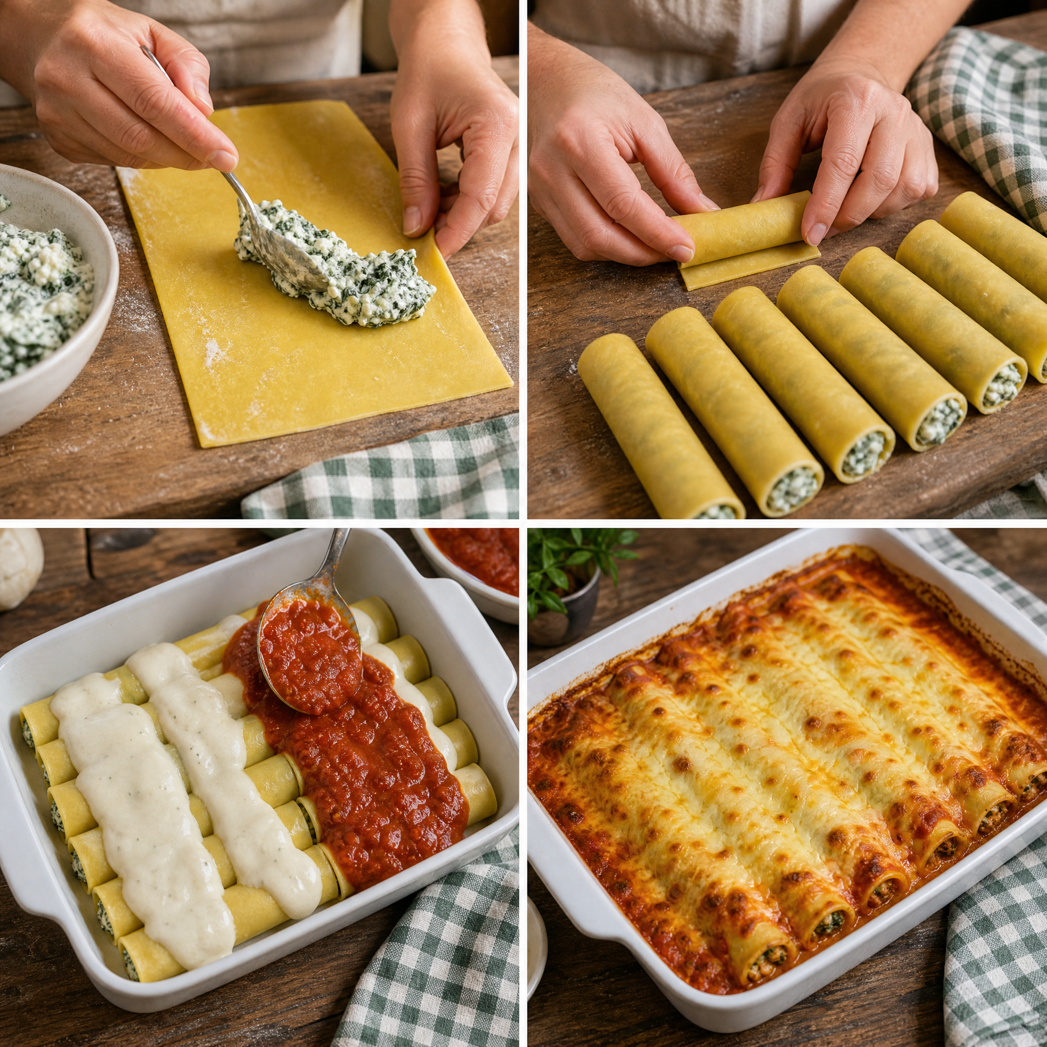 Canelones caseros de ricota y espinaca, receta paso a paso