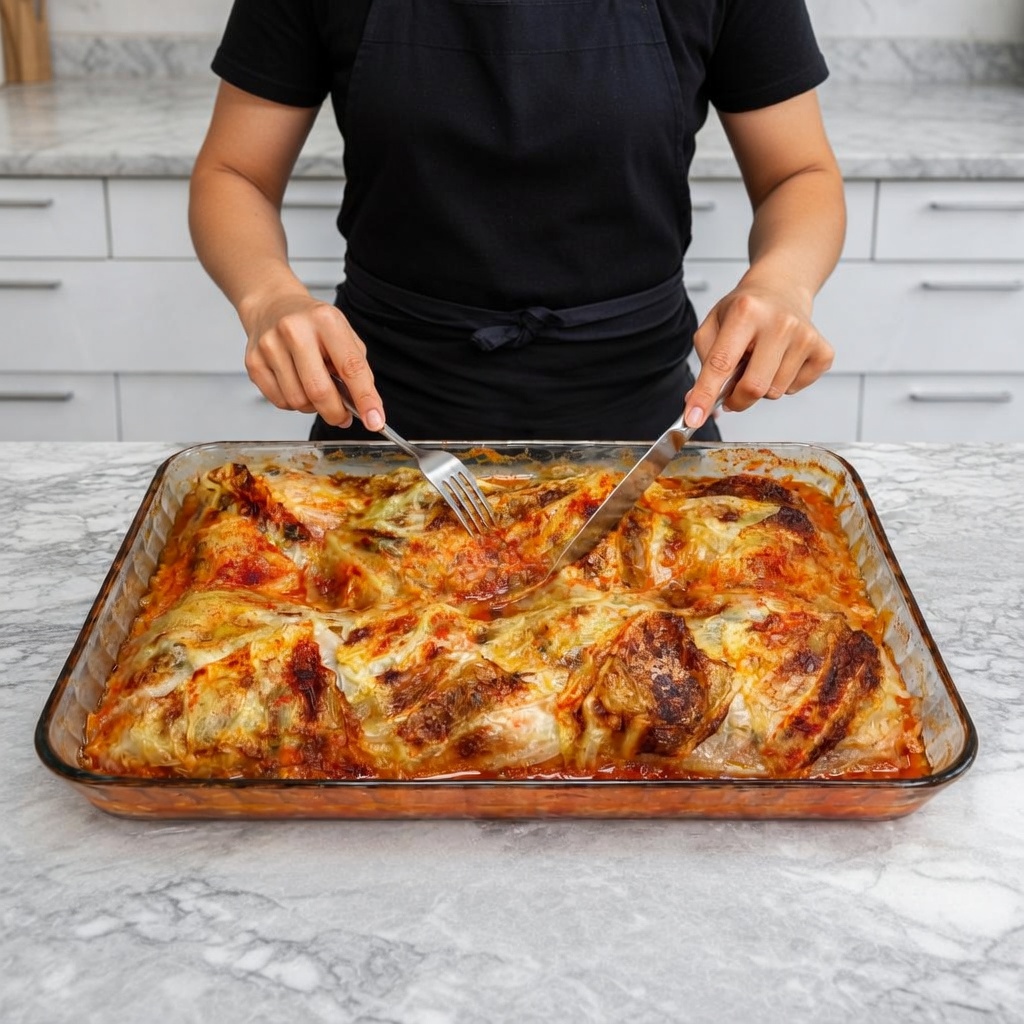 Pollo envuelto en repollo al horno: una cena completa en 60 minutos