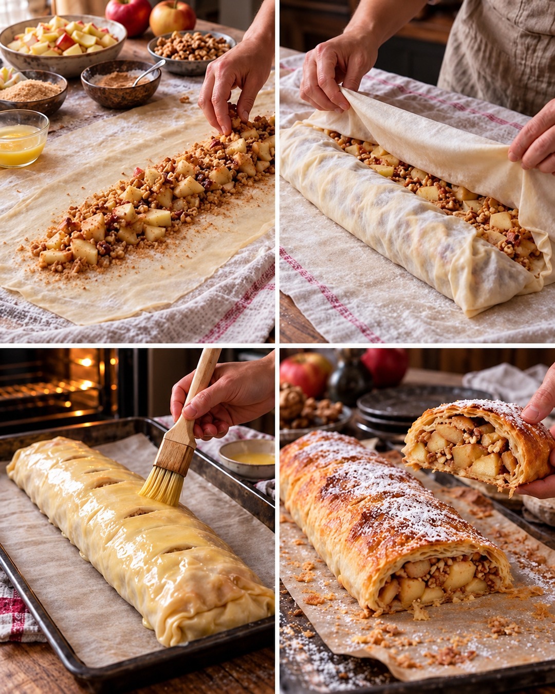 Strudel casero de manzana y nueces