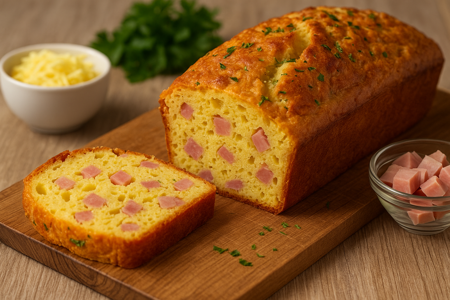 Pastel esponjoso de jamón y queso.