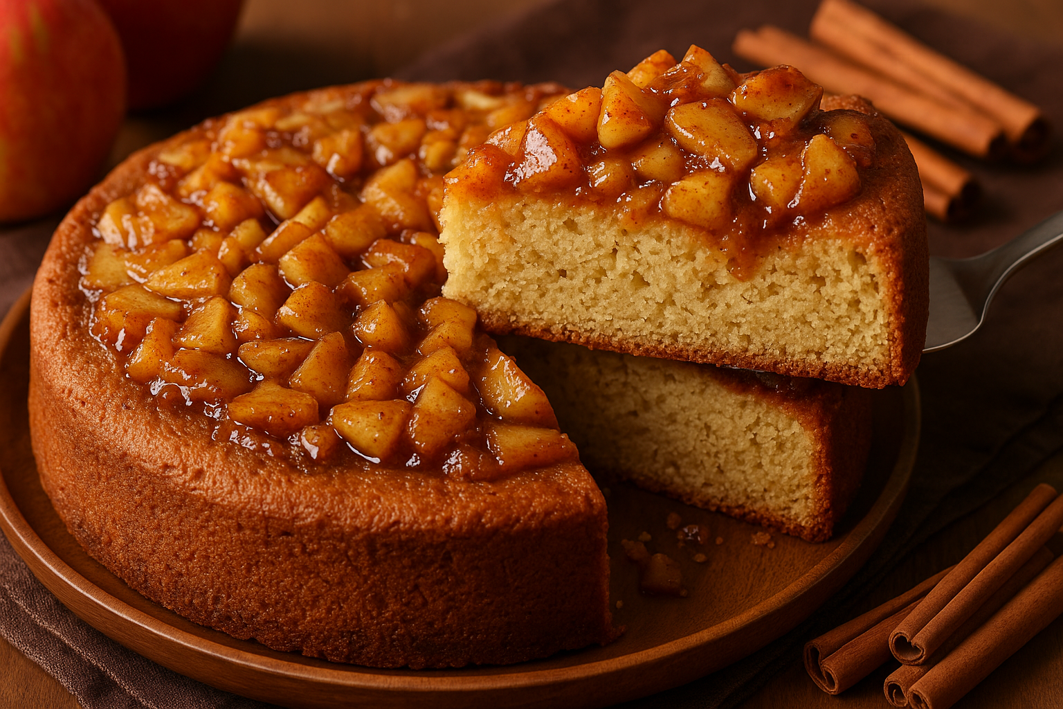 Pastel de manzanas caramelizadas con canela.