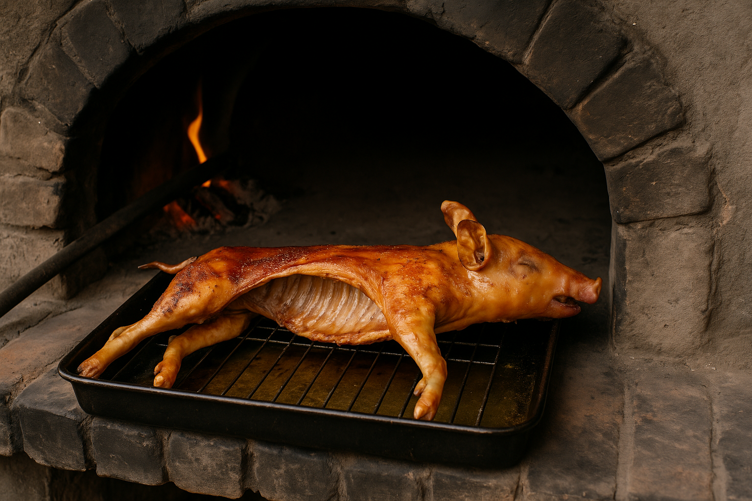 Cómo hacer lechón en horno a leña.