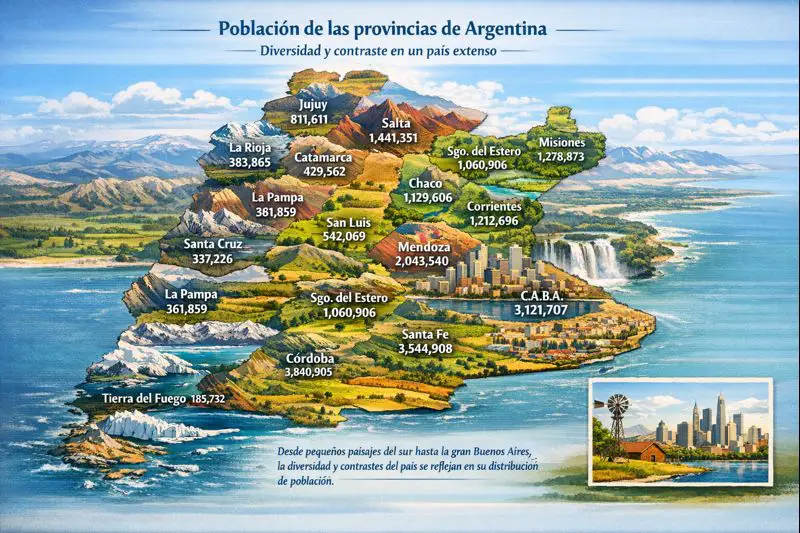 Las provincias más pobladas de Argentina y cómo se distribuye su población.