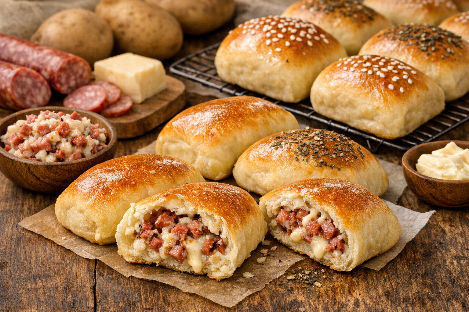 Pan casero extra esponjoso con papa, un relleno sabroso y una preparación simple.