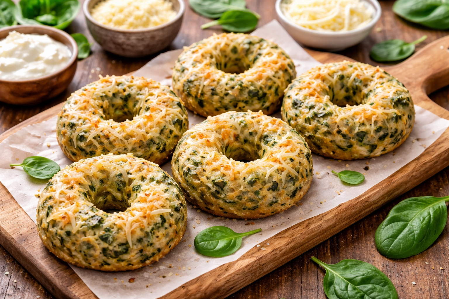 ¡Sin harina! ¡Irresistibles donas saladas de espinacas y queso! ¡Receta fácil!