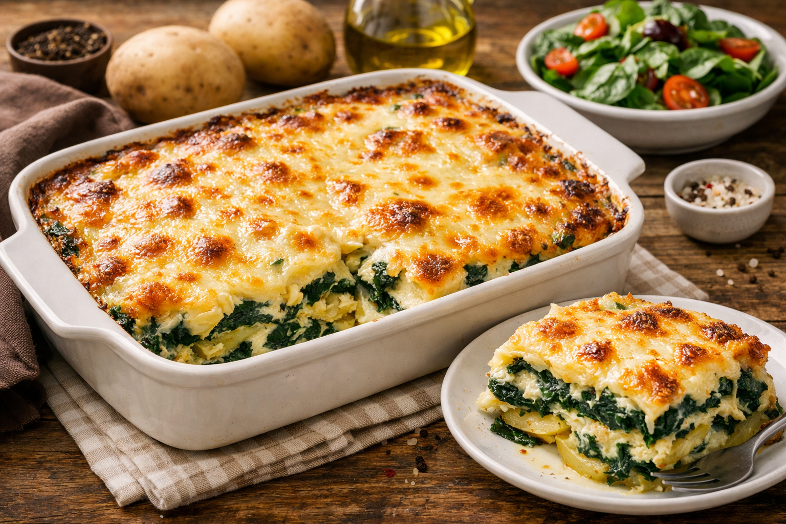 Como hacer un pastel de papas y espinaca bien cremoso y lleno de sabor.