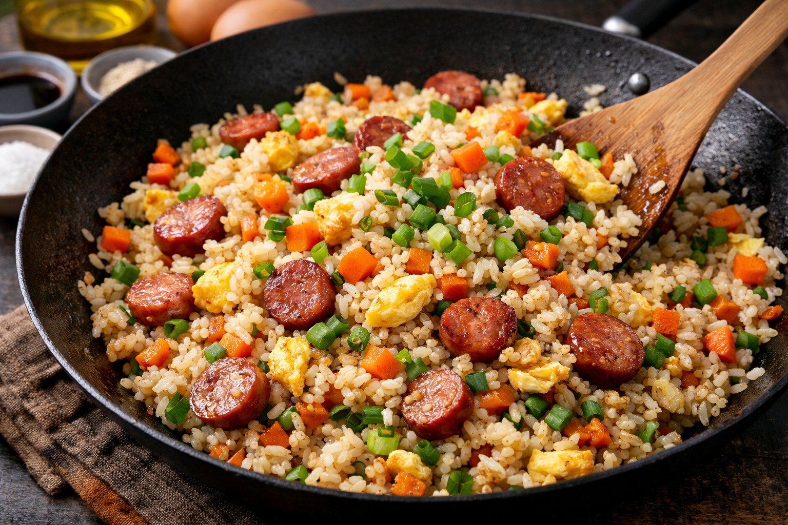 Arroz frito con salchicha: receta rápida y fácil para cualquier día.