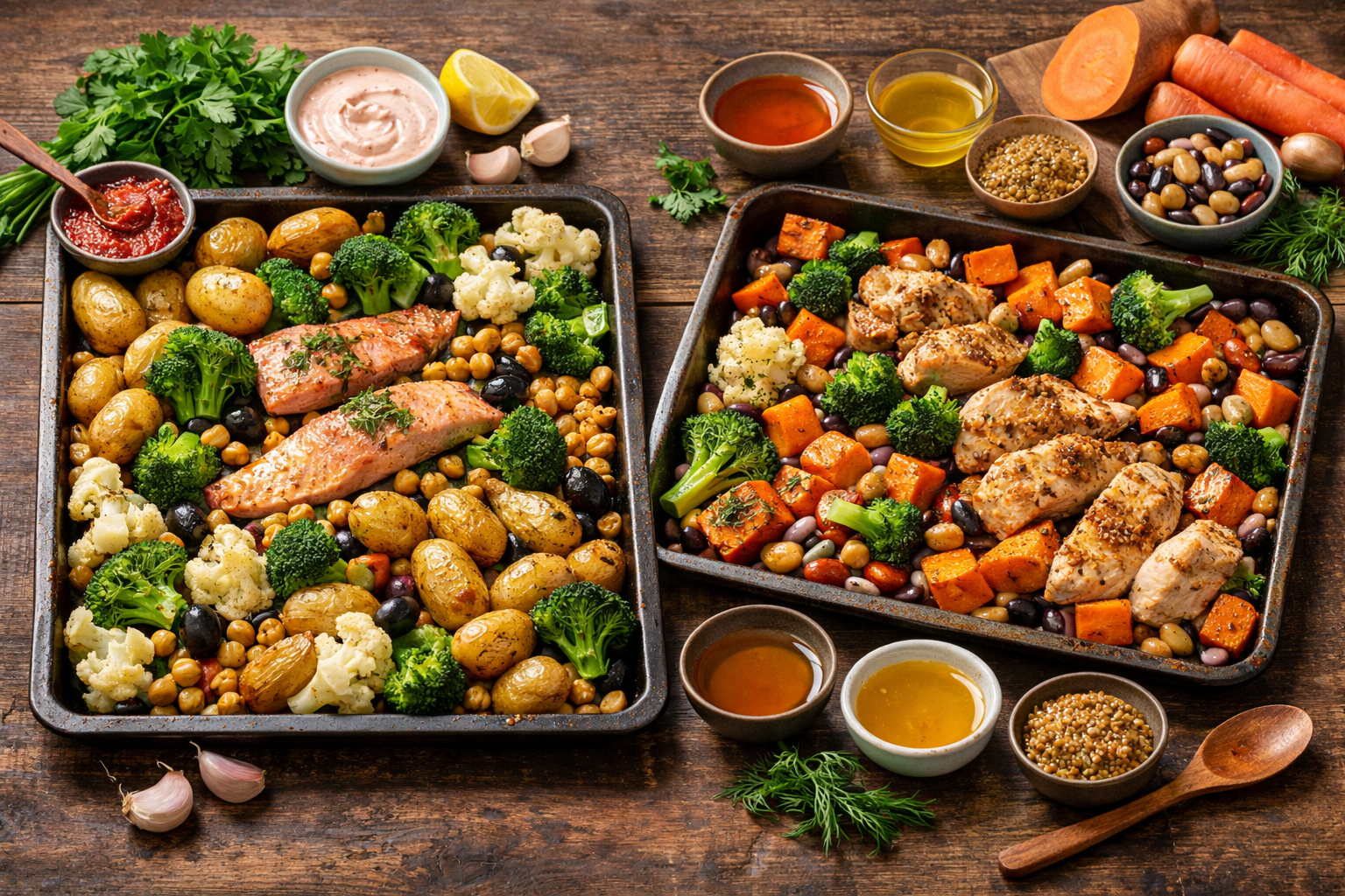 Cenas altas en proteínas en una sola bandeja para ahorrar tiempo en semanas ocupadas.