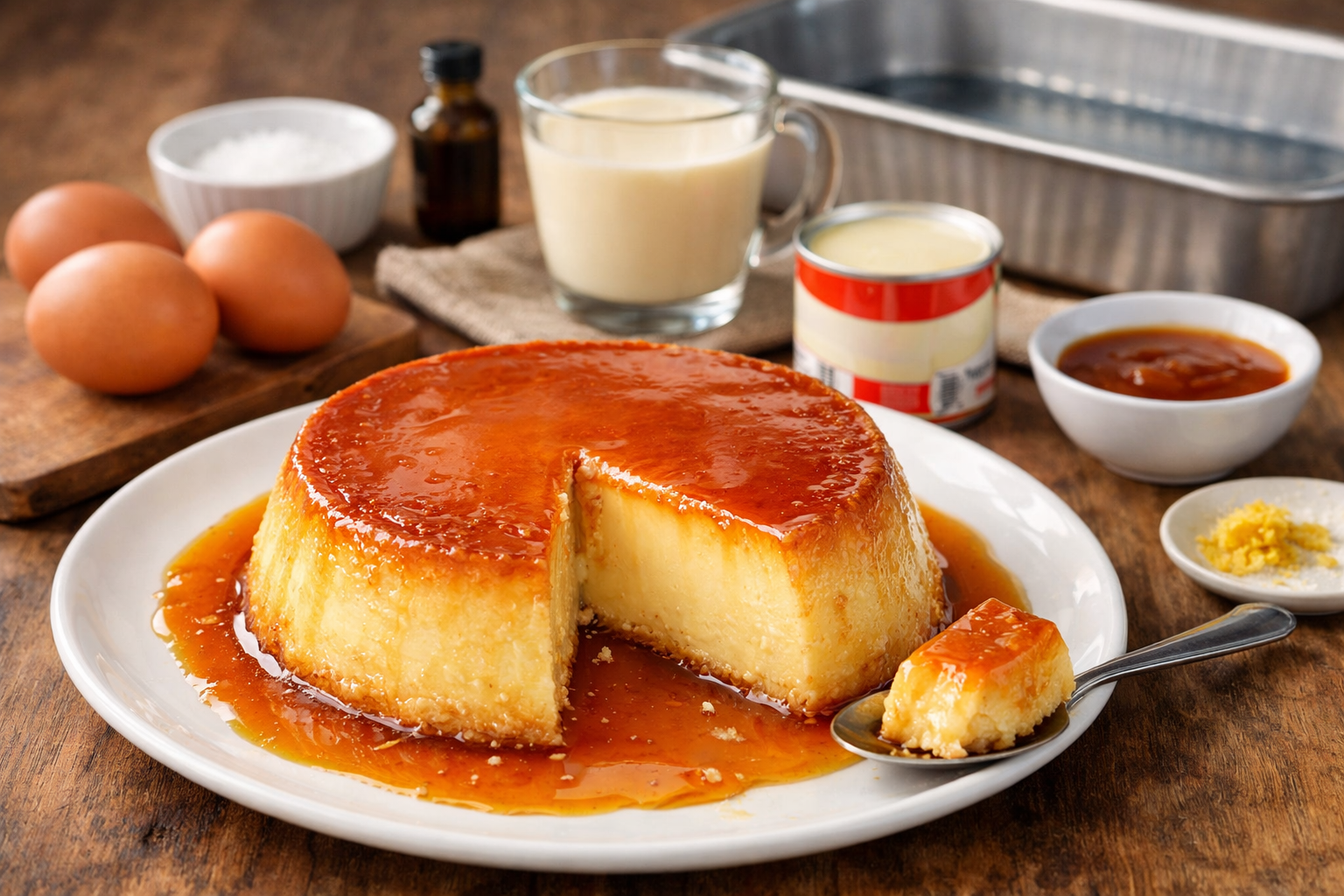 Postre sin harina en 1 minuto con 4 ingredientes: flan casero fácil y delicioso.