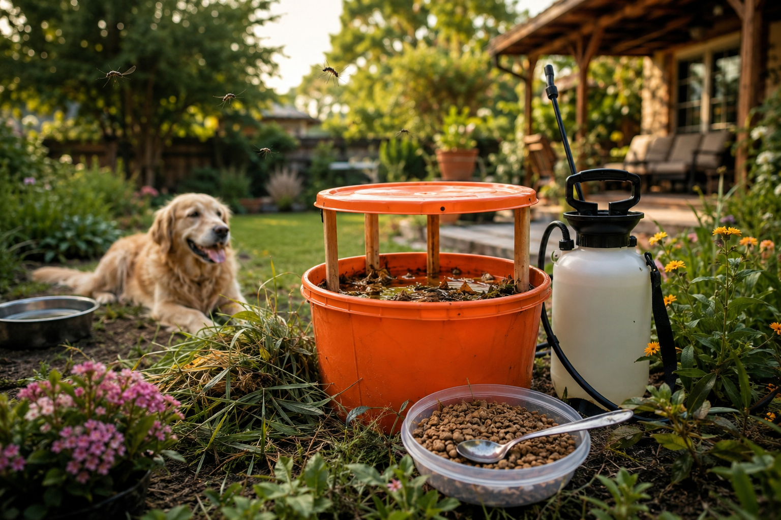 Cómo ayudar a controlar mosquitos de forma segura para mascotas y polinizadores beneficiales.