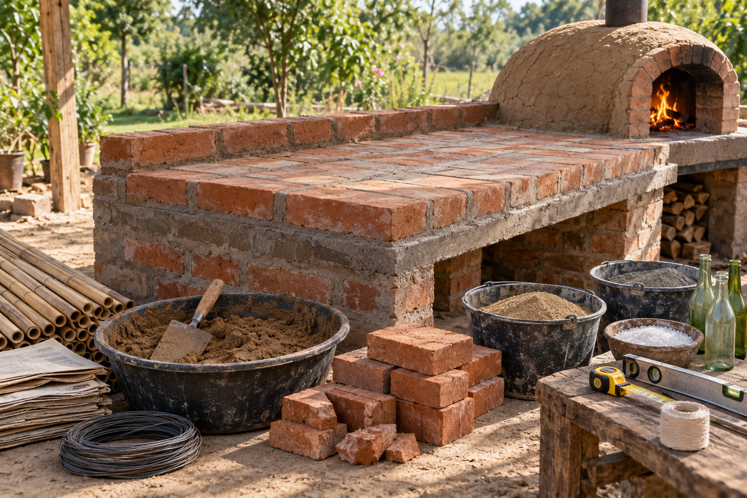 Cómo construir una mesada firme para tu horno de barro paso a paso.