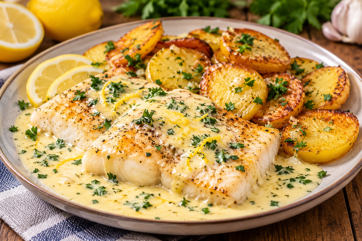 Cómo hacer Merluza con Crema de Limón y Papas bien sabrosa