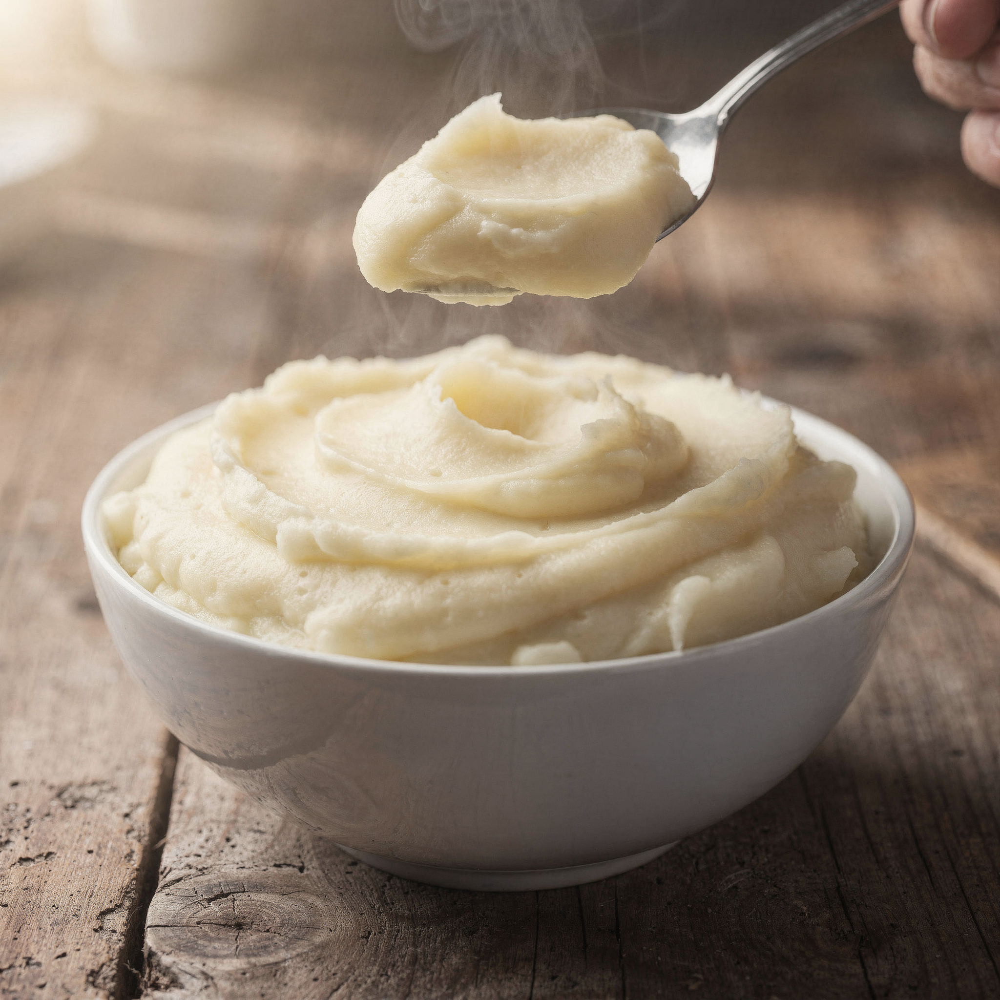 Bowl de puré de papas cremoso con cuchara