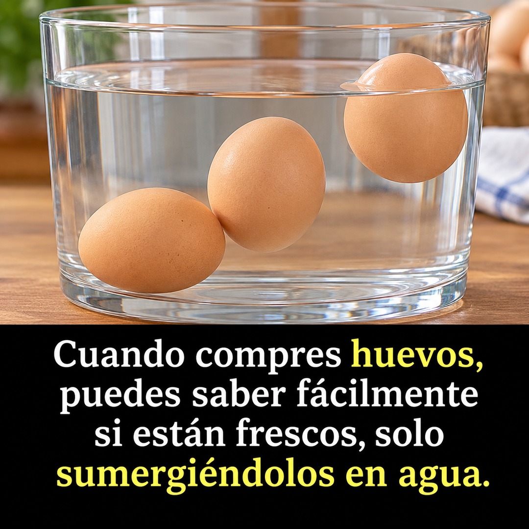Huevos sumergidos en un vaso de agua para comprobar si están frescos
